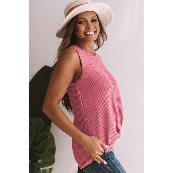 Azura Exchange  Red Twist Knot Waffle Knit Tank Top - Picture 3 of 15